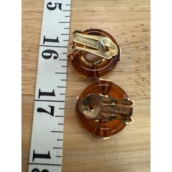 Vintage Sarah Coventry Amber-Toned Gold Clip-On Earrings Nautical Round Retro Co - Picture 5 of 6